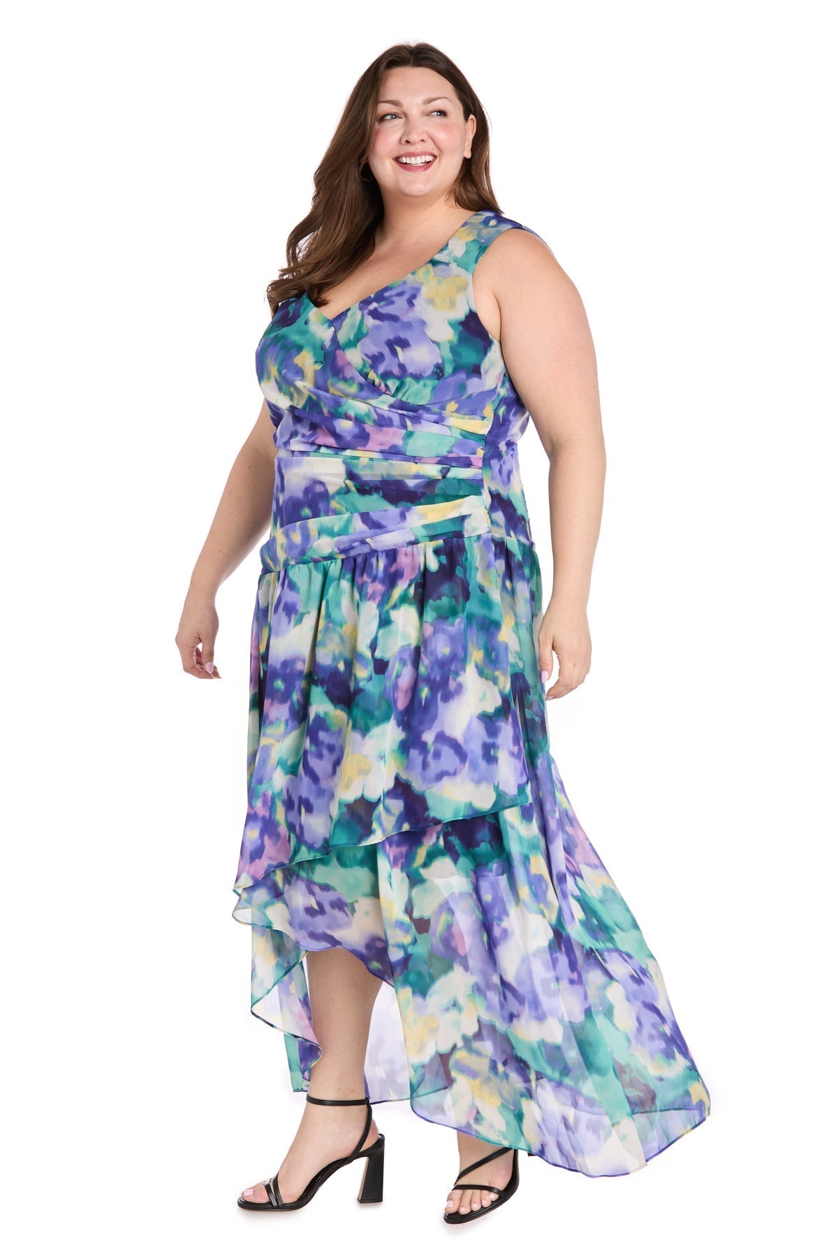 Plus Size Dresses Plus Size High Low Printed Dress Blue/Multi