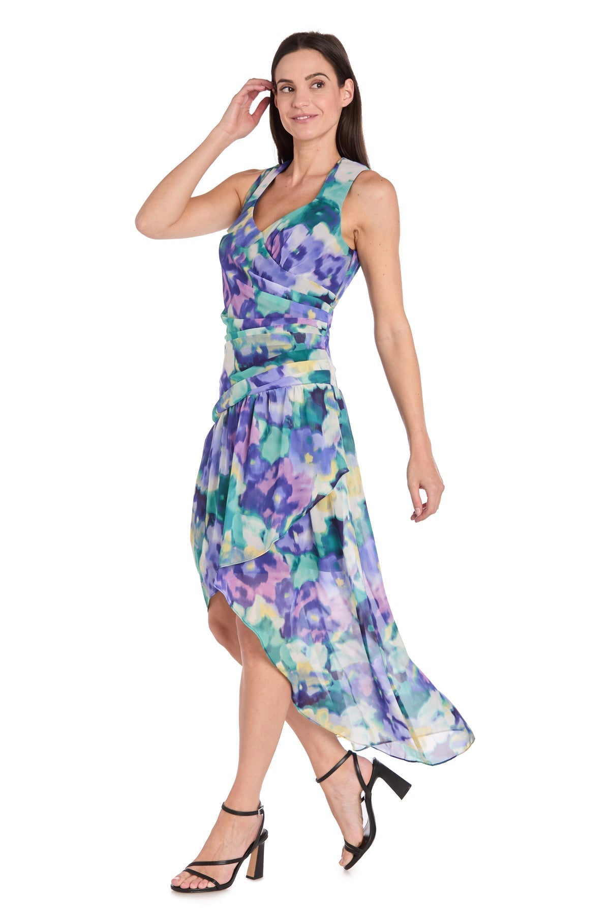 Cocktail Dresses Petite High Low Printed Cocktail Dress Blue/Multi