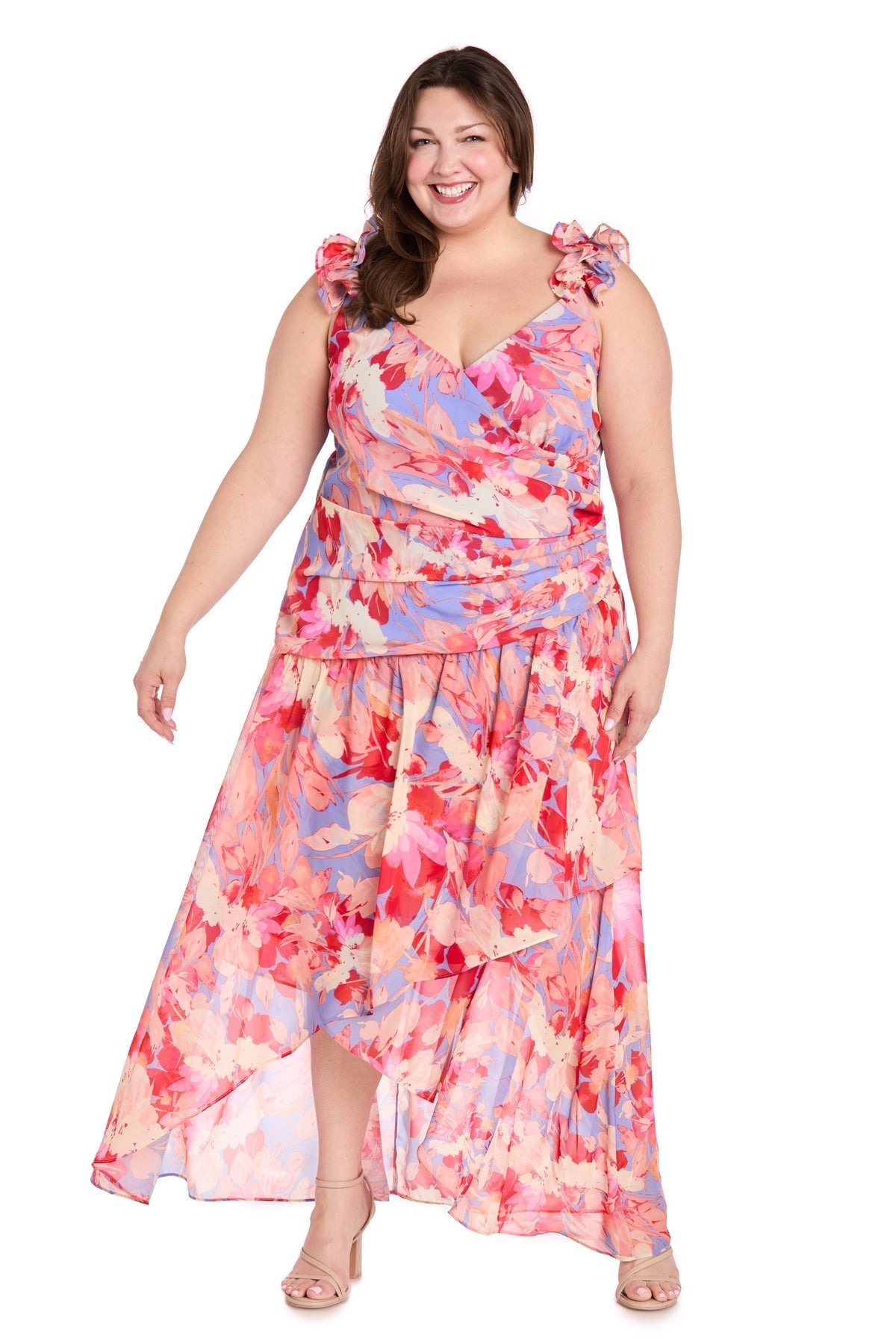 Cocktail Dresses Plus Size Printed High Low Dress Coral/Multi