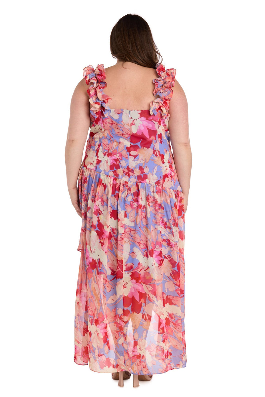 Cocktail Dresses Plus Size Printed High Low Dress Coral/Multi
