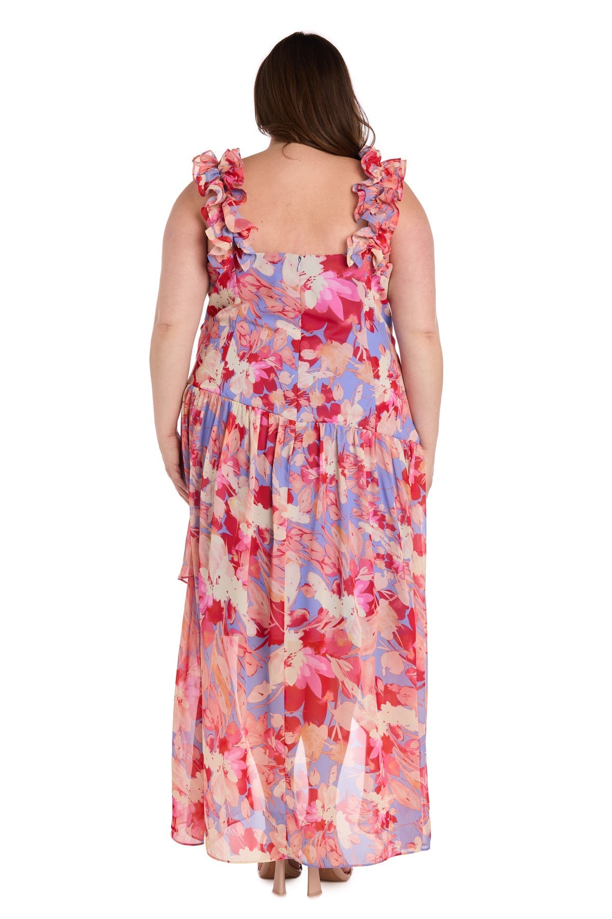 Cocktail Dresses Plus Size Printed High Low Dress Coral/Multi