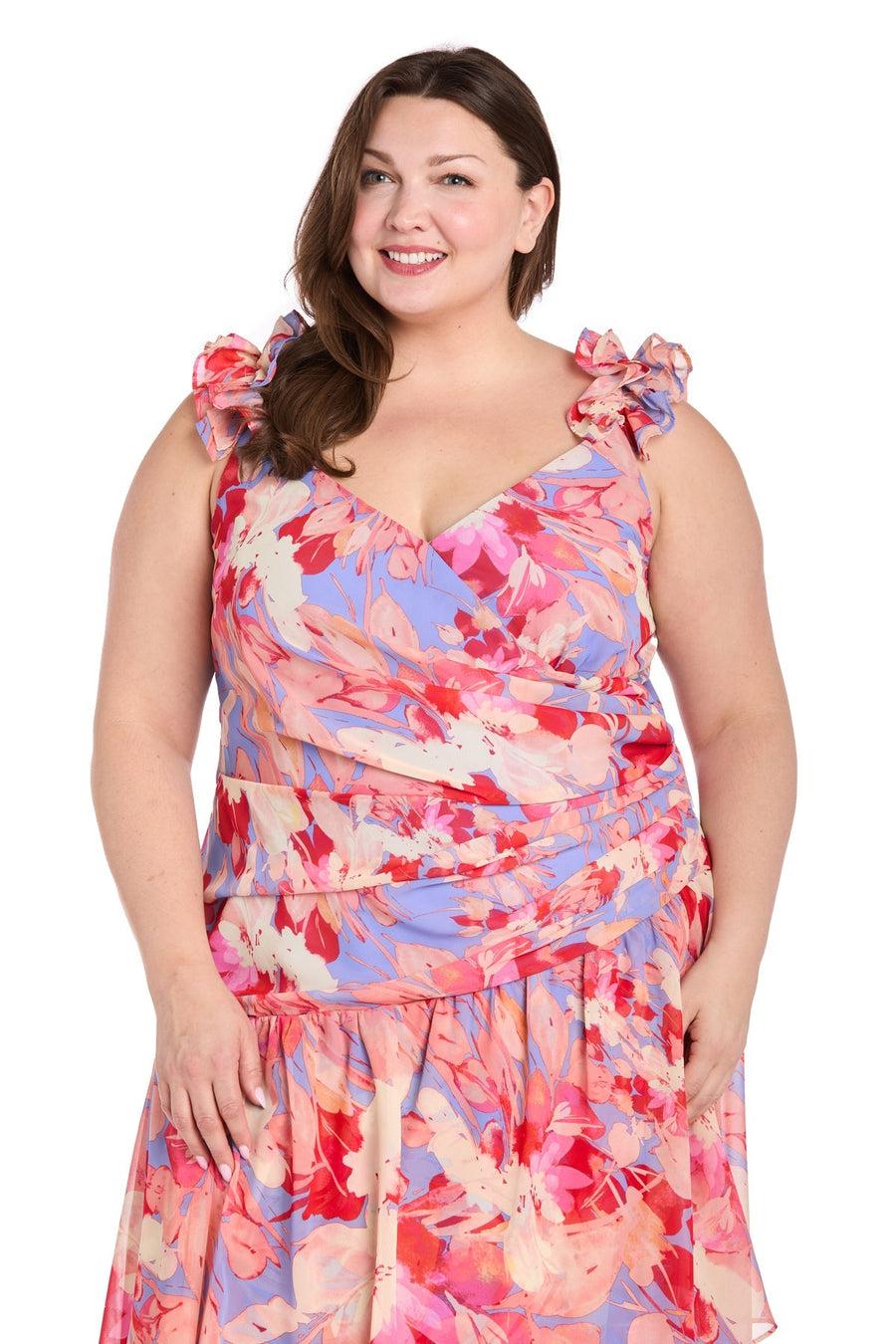Cocktail Dresses Plus Size Printed High Low Dress Coral/Multi