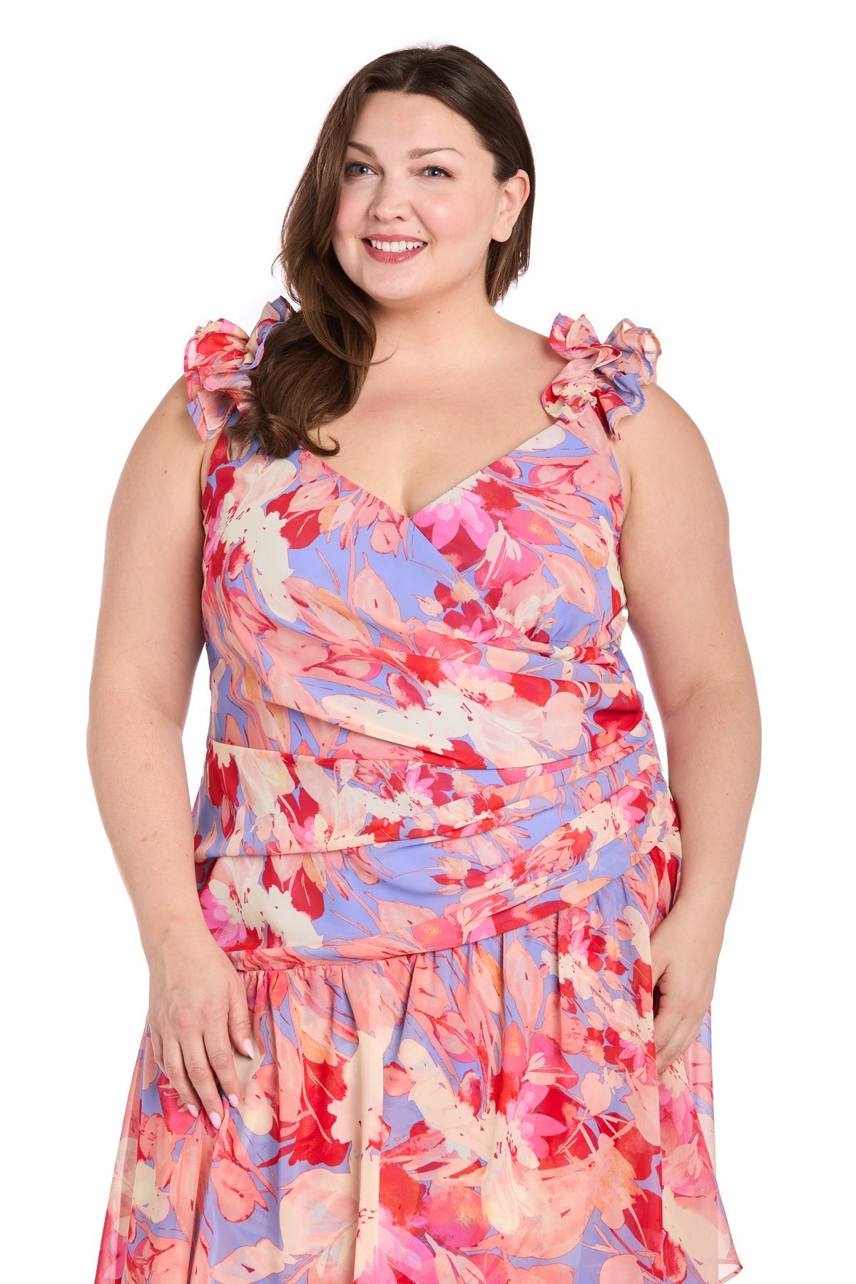 Cocktail Dresses Plus Size Printed High Low Dress Coral/Multi