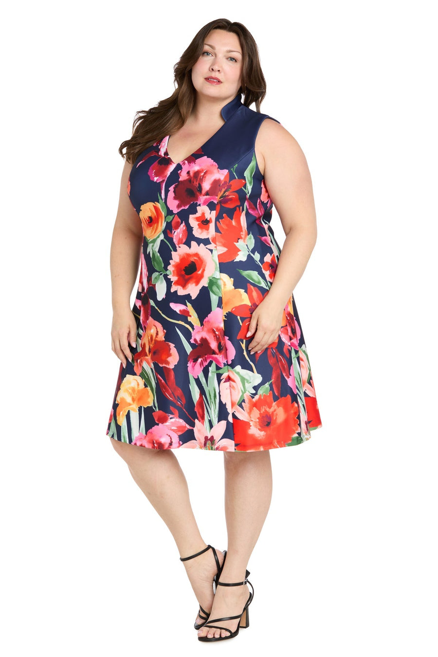 Plus Size Dresses Short Plus Size Cocktail Printed Dress Navy/Multi