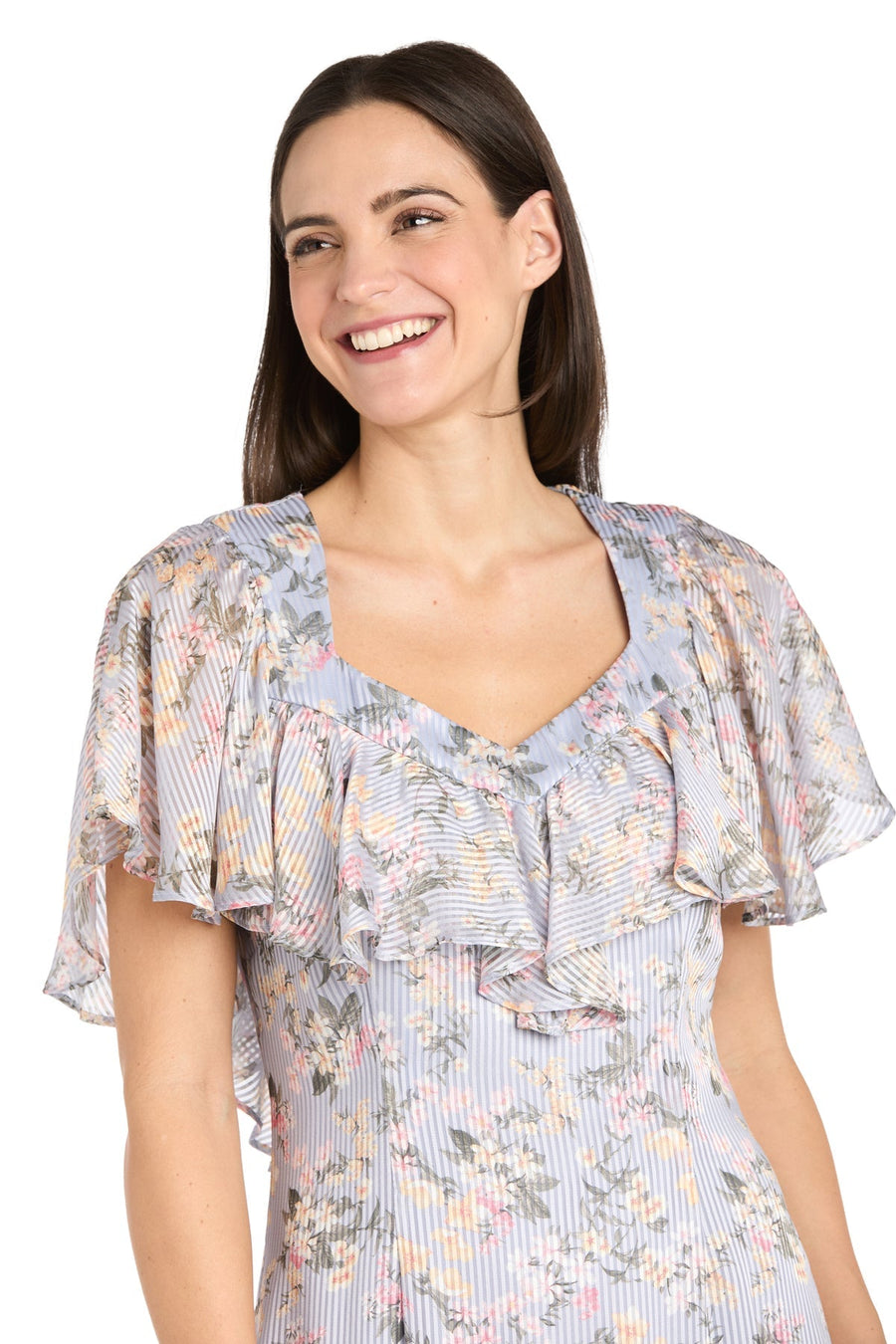 Cocktail Dresses Short Ruffle Cocktail Floral Midi Dress Periwinkle/Blue