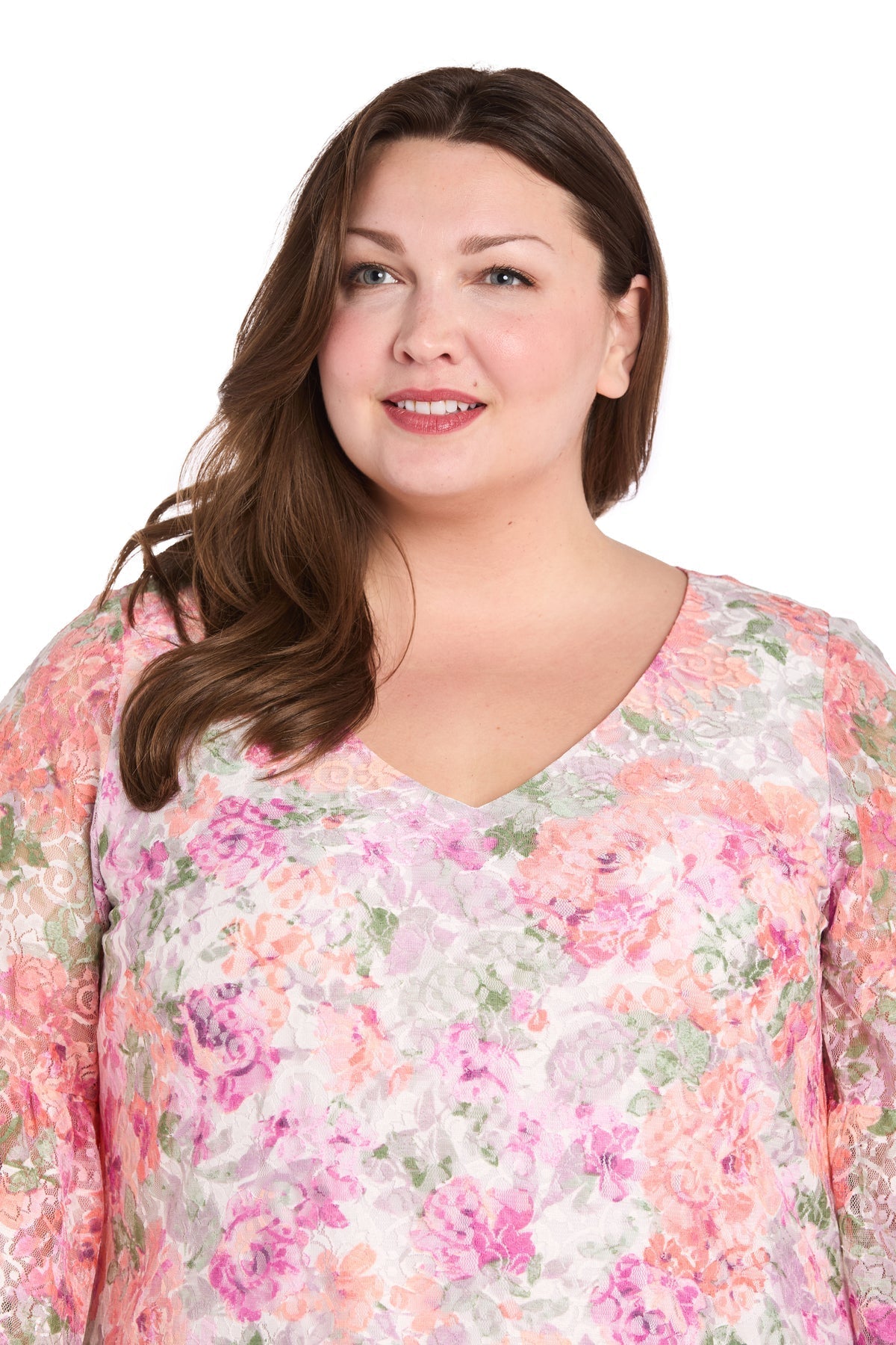 Plus Size Dresses Short Floral Lace Plus Size Cocktail Dress Ivory/Blossom