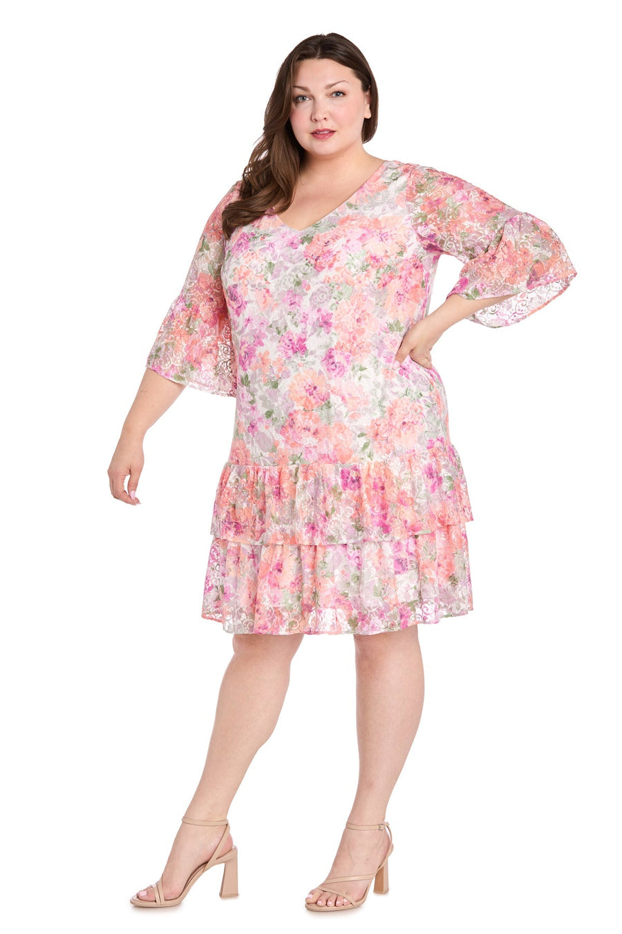 Plus Size Dresses Short Floral Lace Plus Size Cocktail Dress Ivory/Blossom