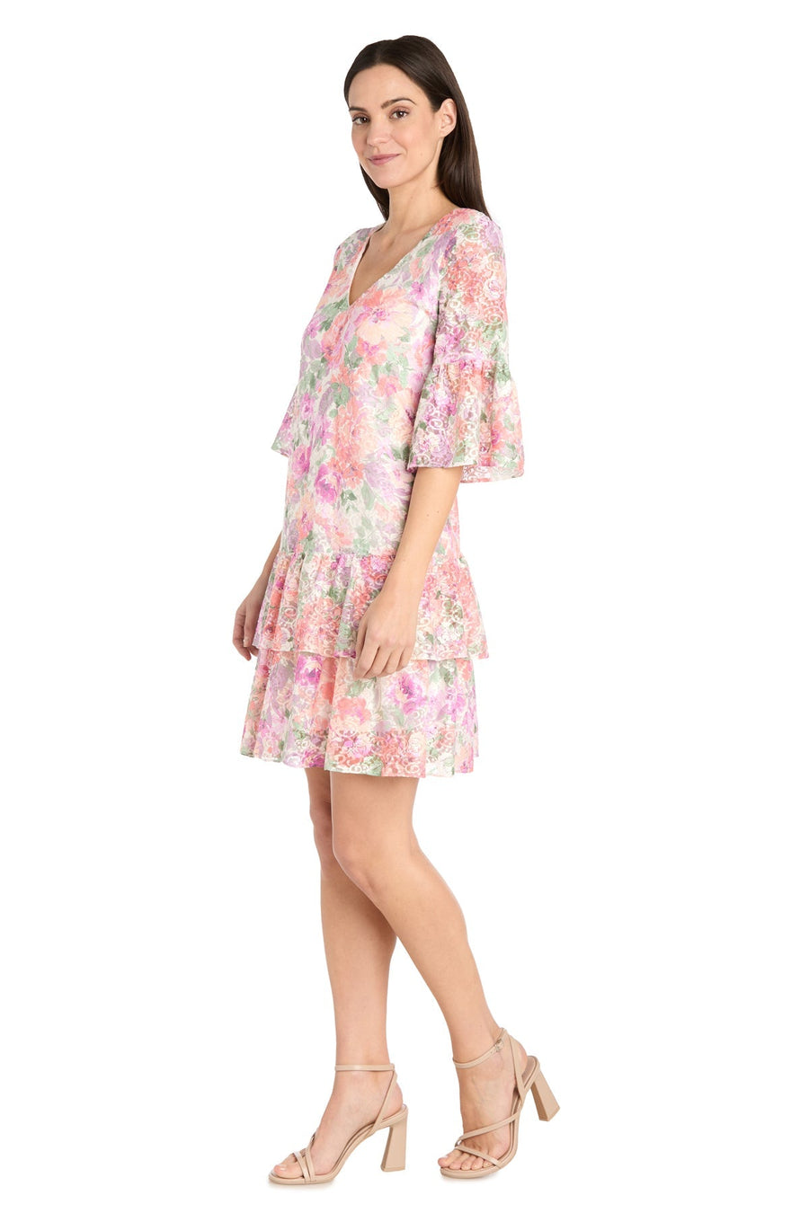 Cocktail Dresses Short Cocktail Floral Lace Ruffle Dress Ivory/Blossom