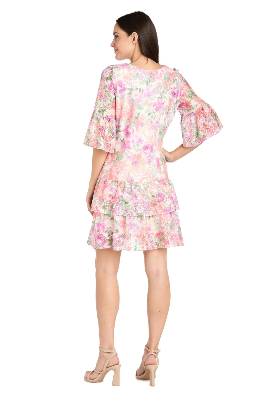 Cocktail Dresses Short Cocktail Floral Lace Ruffle Dress Ivory/Blossom