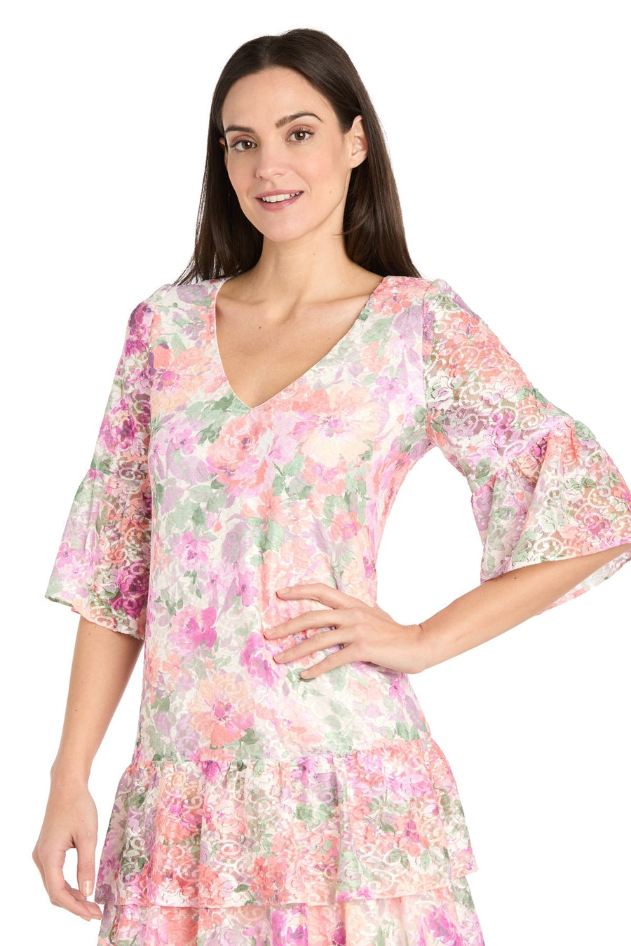 Cocktail Dresses Short Cocktail Floral Lace Ruffle Dress Ivory/Blossom