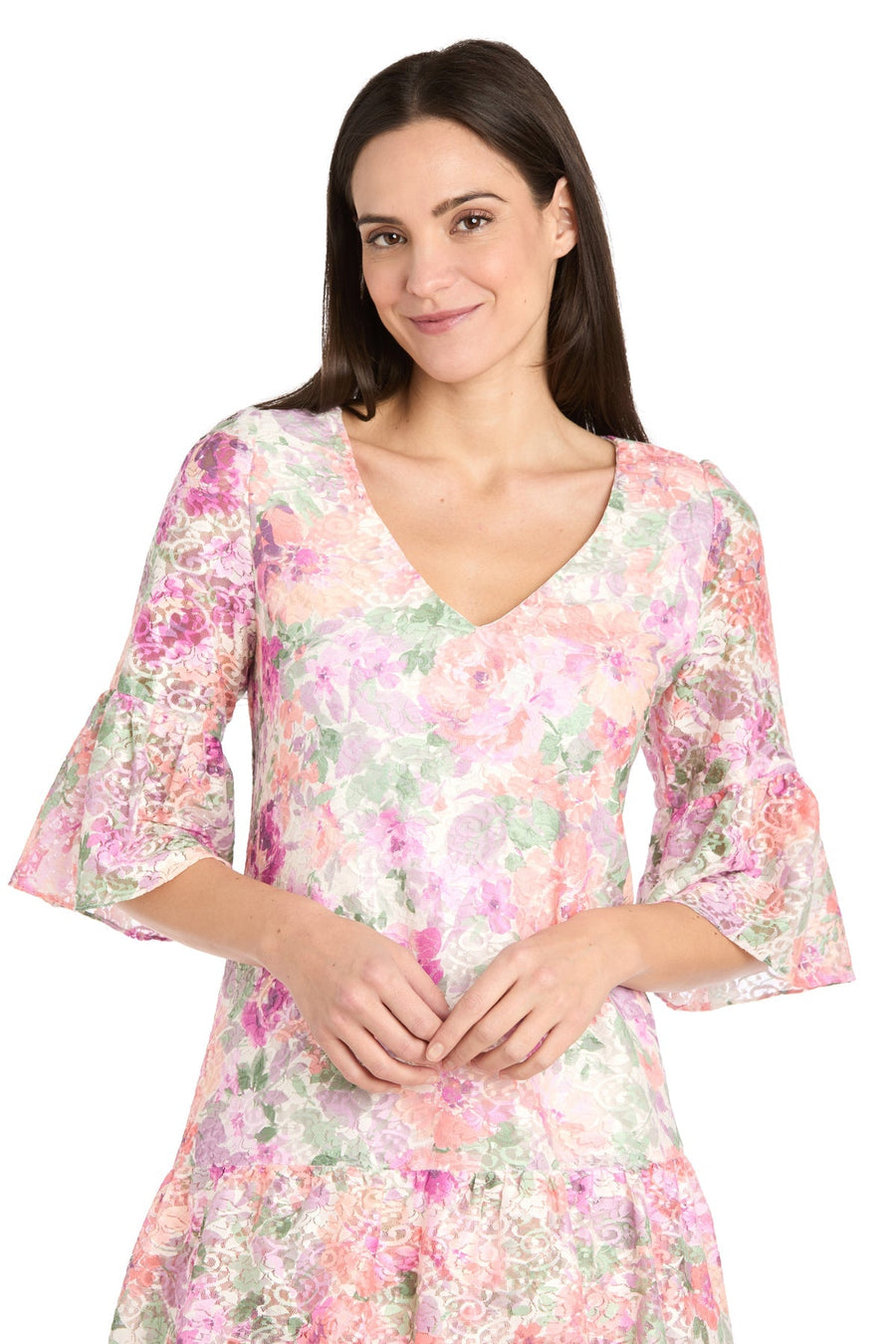 Cocktail Dresses Short Cocktail Floral Lace Ruffle Dress Ivory/Blossom