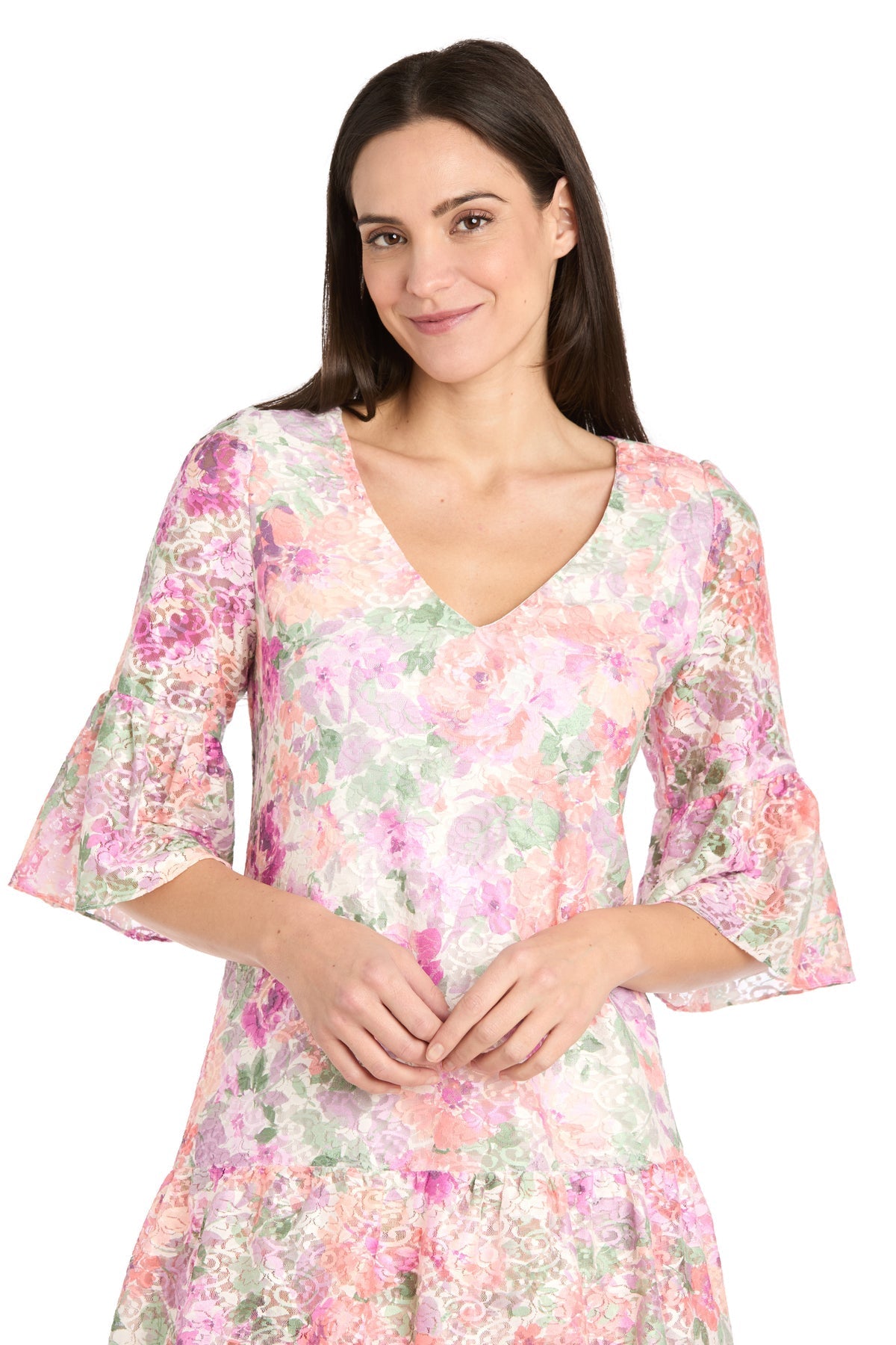 Cocktail Dresses Short Cocktail Floral Lace Ruffle Dress Ivory/Blossom