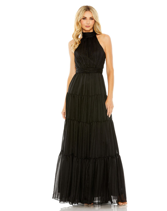 Formal Dresses Long Halter Tiered Formal Prom Dress Black