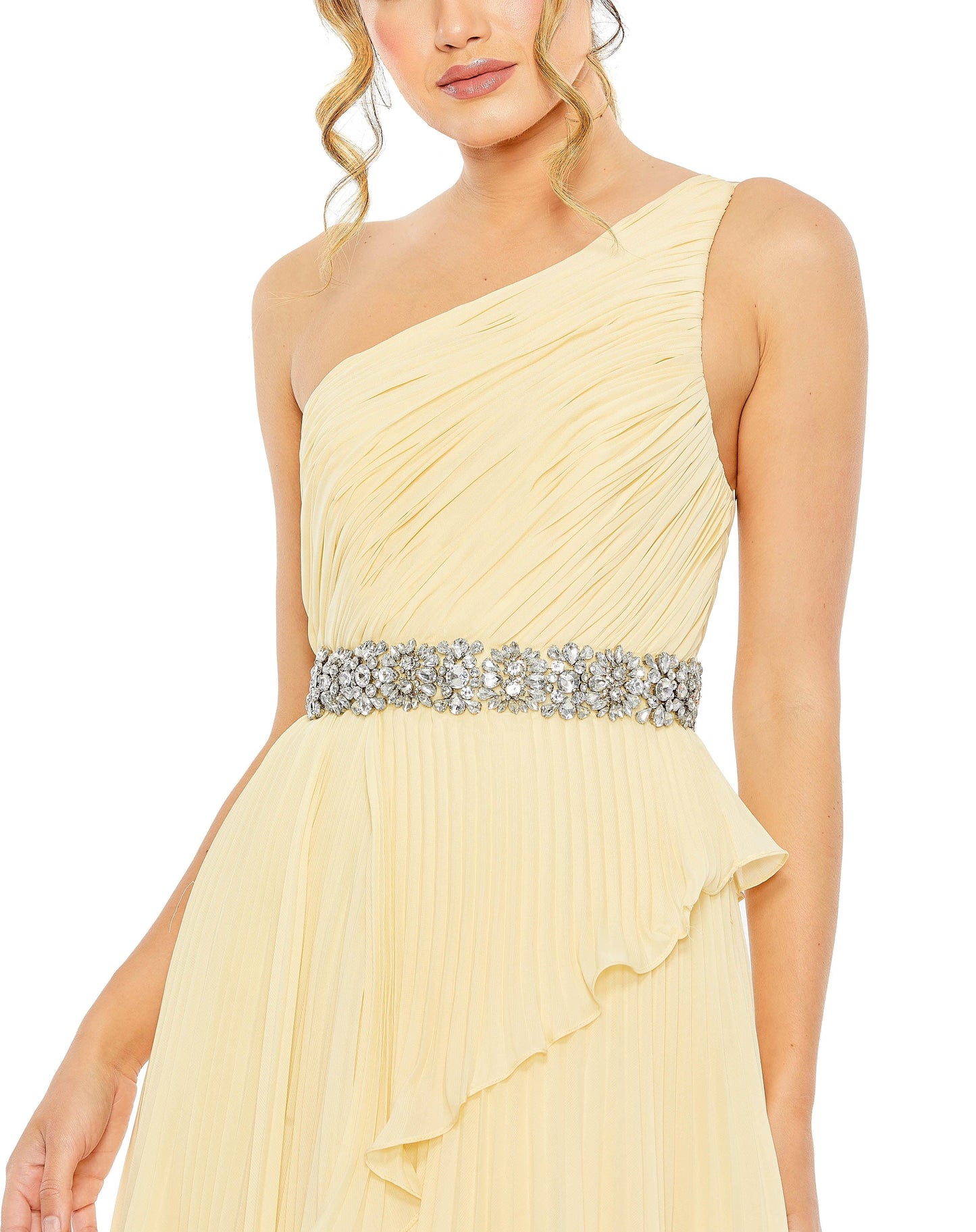 Mac Duggal 49532 Pleated One Shoulder High Low Gown