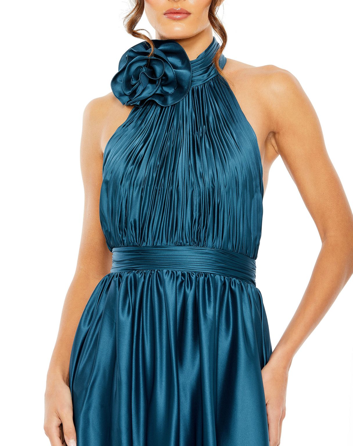 Formal Dresses Pleated Halter Formal Prom Midi Dress Ocean