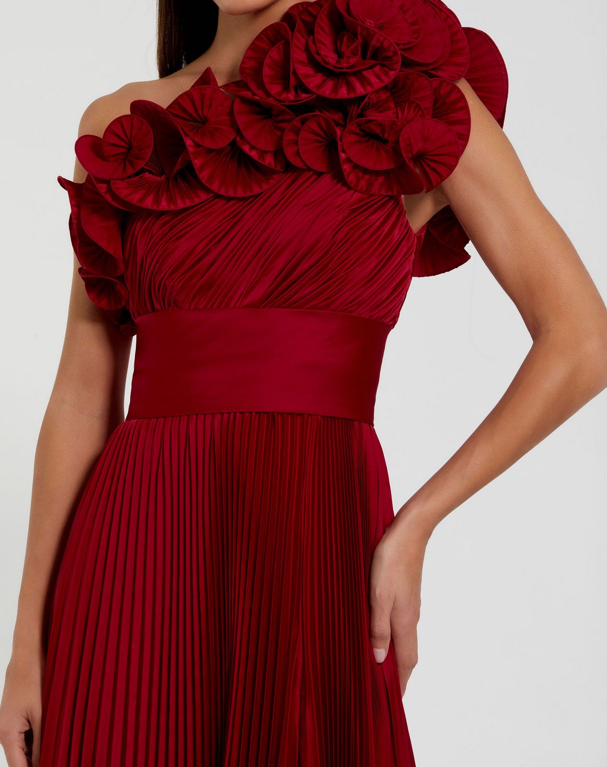 Formal Dresses Long Pleated Ruffle Formal Prom Dress Red