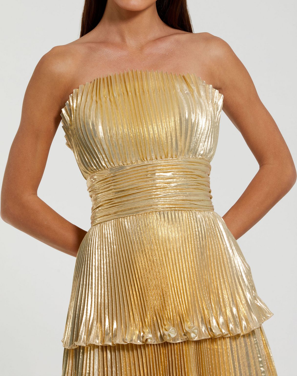 Prom Dresses Long Pleated Formal Metallic Prom Dress Gold