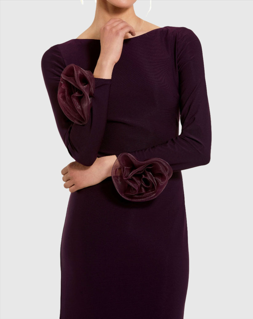Formal Dresses Long Sleeve 3D Flowers Fitted Formal Evening Dress Amethyst