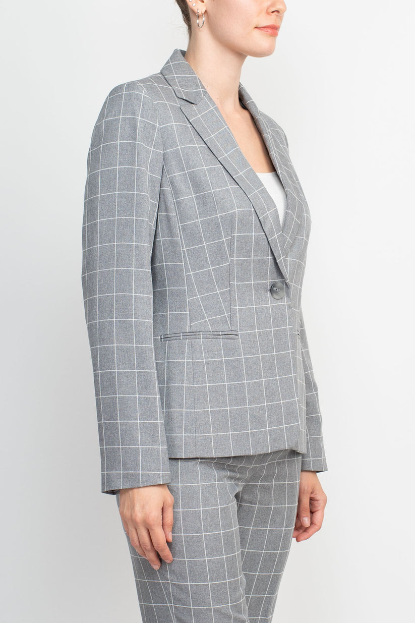Pant Suit Long Formal Windowpane Jacket Pant Suit HEATHER GREY