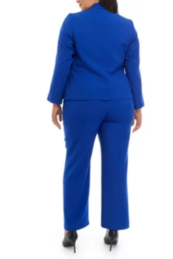 Pant Suit Plus Size Long Formal Collar Jacket Pant Suit Celeste Blue