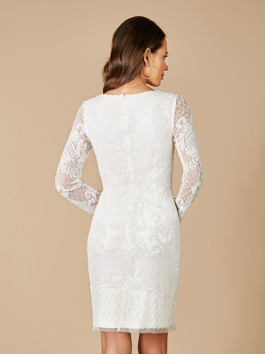 Cocktail Dresses Beaded Short Lace Cocktail Mini Dress Ivory
