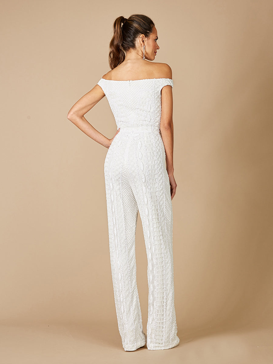 Jumpsuit Long Beaded Formal Jumpsuit Ivory