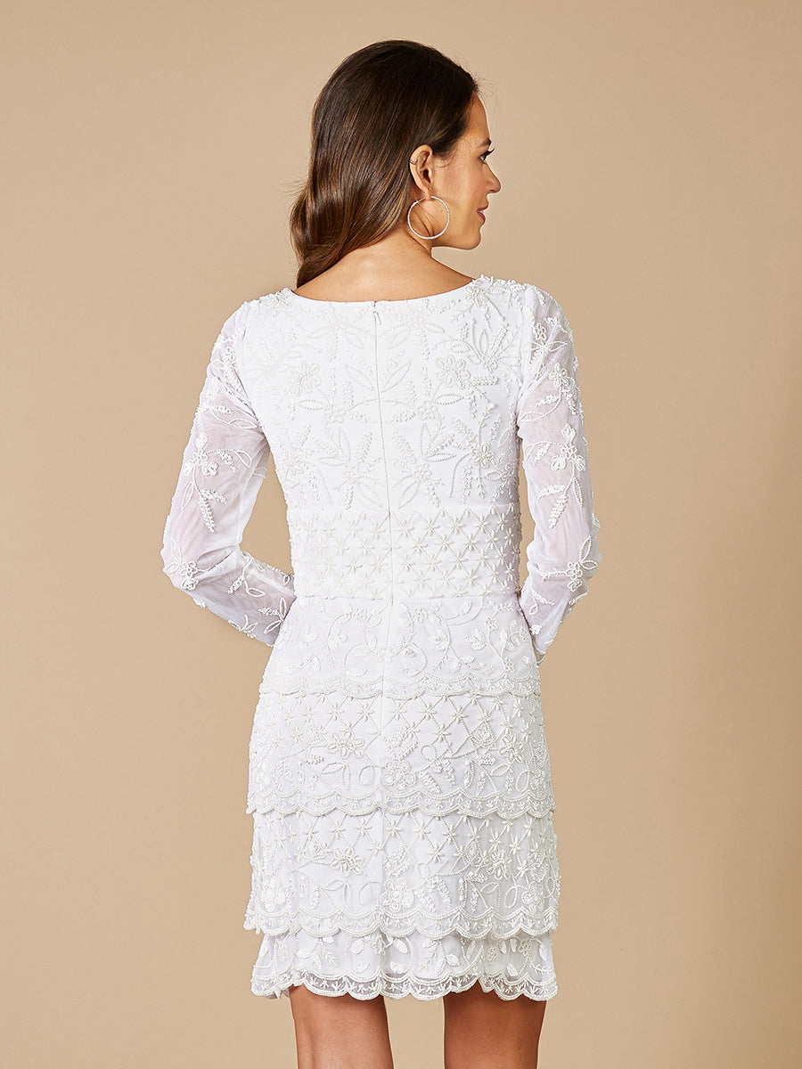 Cocktail Dresses Beaded Short Mini Layered Cocktail Dress Ivory
