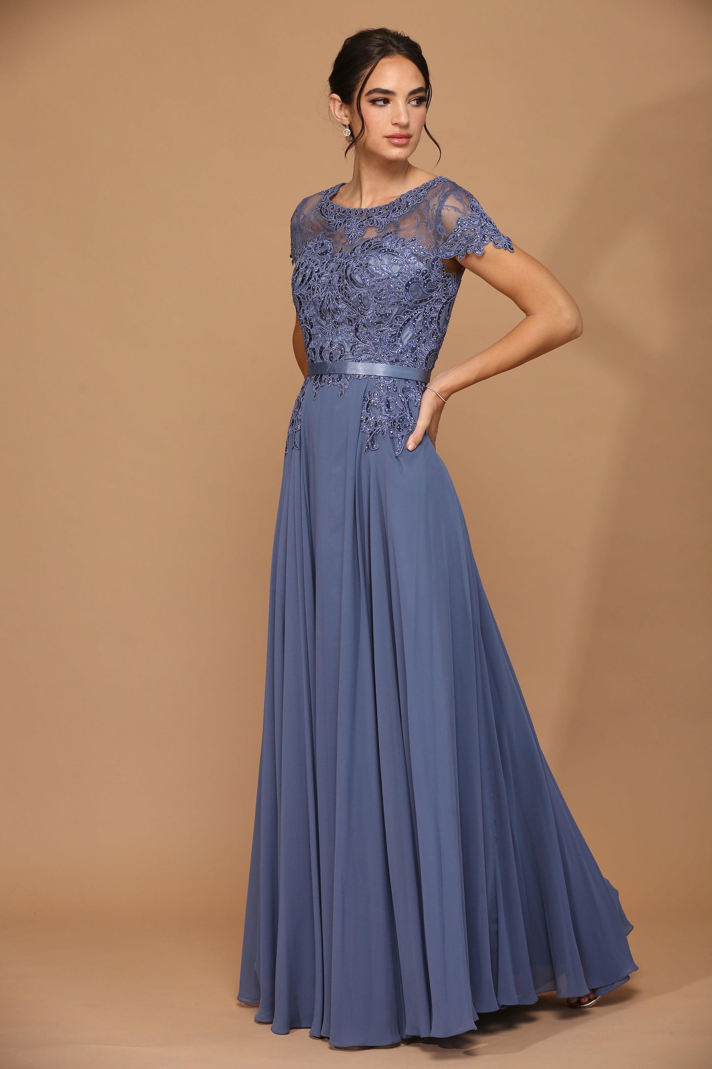 Mother of the Bride Dresses Long Mother of the Bride Beaded Chiffon Formal Gown Slate Blue