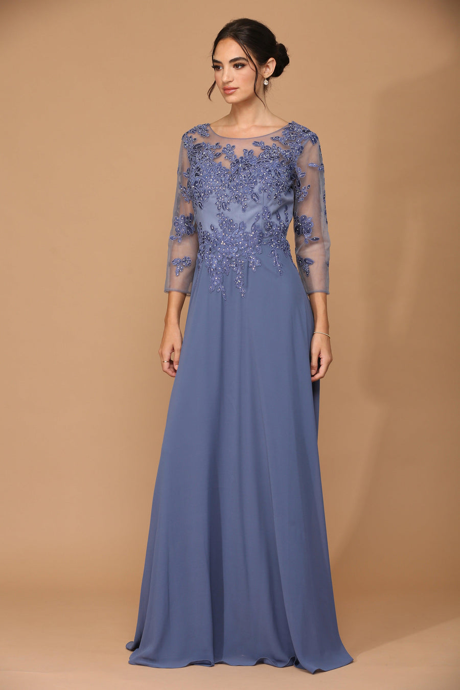 Long Mother of the Bride Formal Chiffon Dress Slate Blue