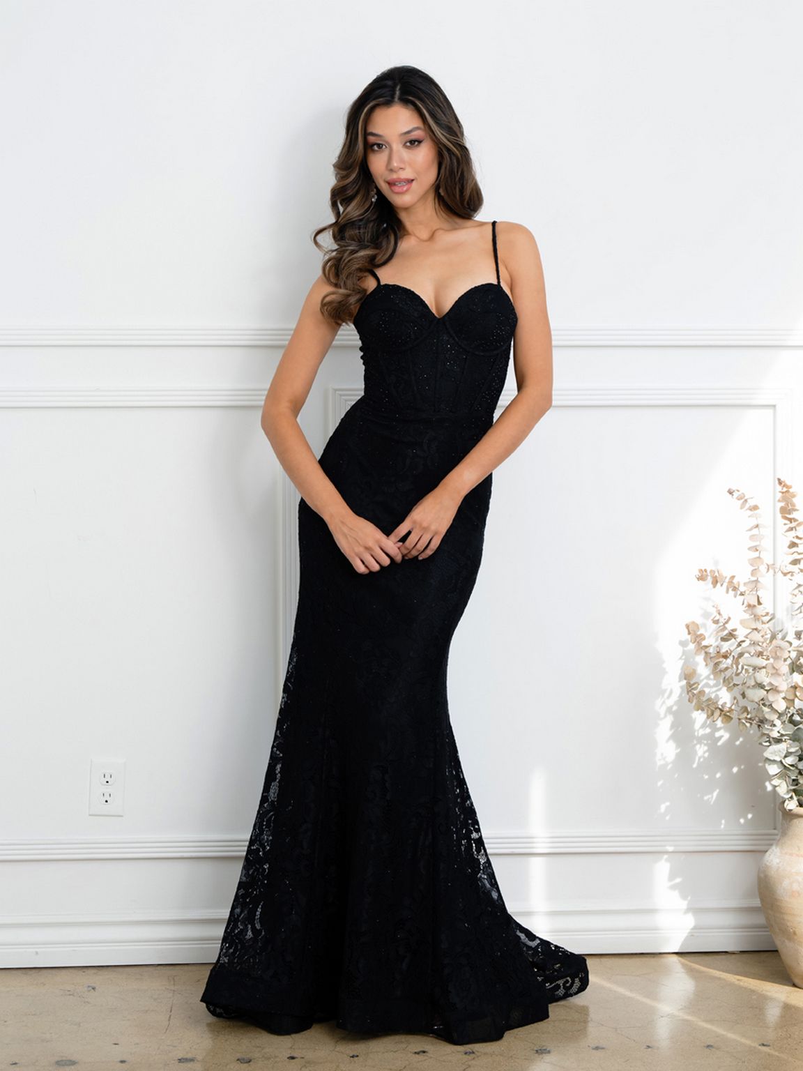 Prom Dresses Long Formal Corset Lace Evening Prom Dress Black