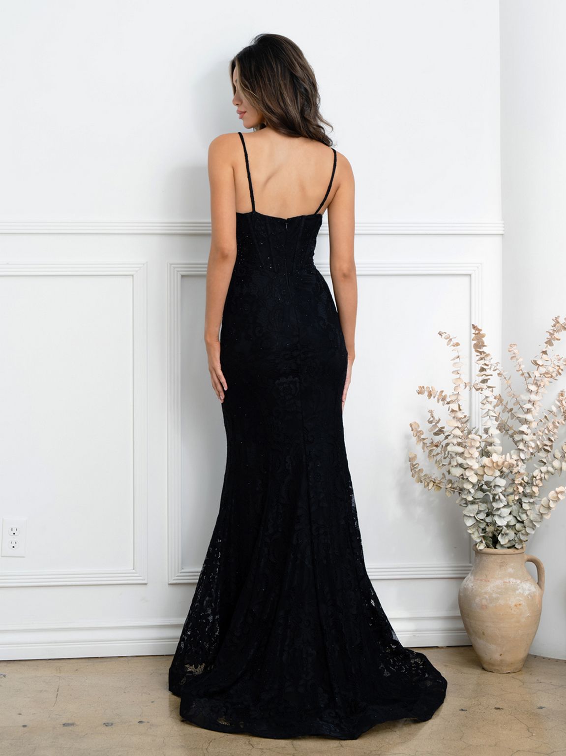 Prom Dresses Long Formal Corset Lace Evening Prom Dress Black