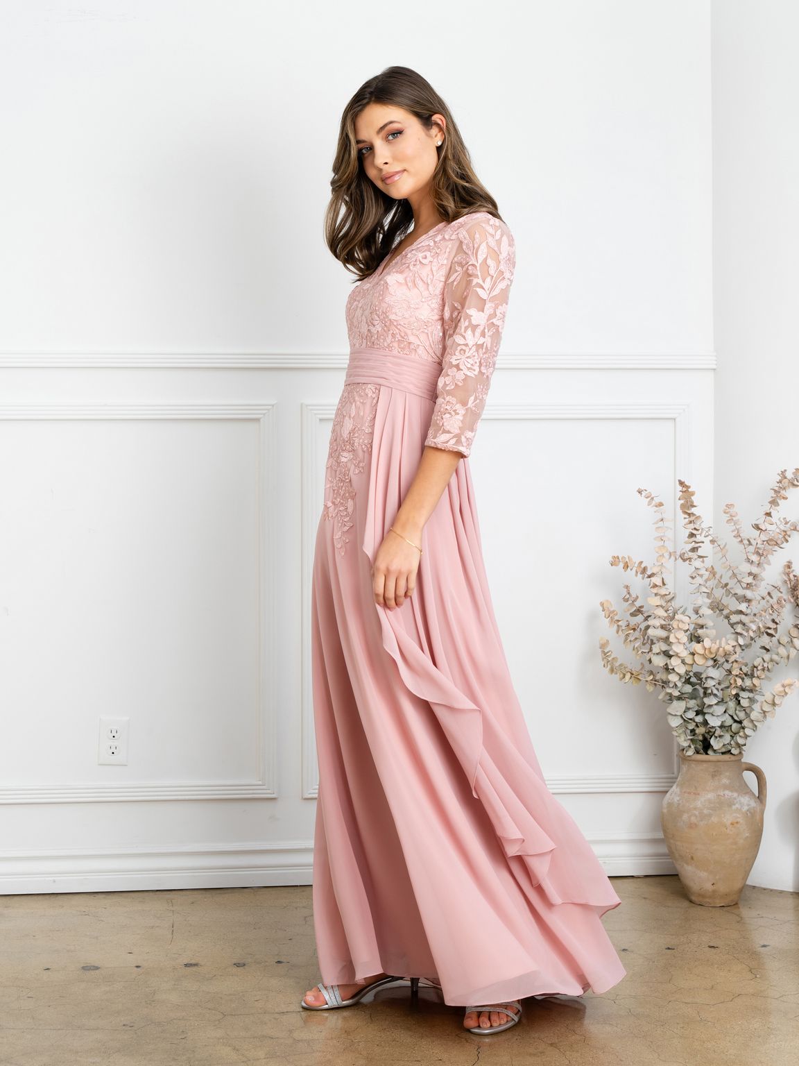 Mother of the Bride Dresses Pleated Long Mother of the Bride Formal Dress Dusty Rose