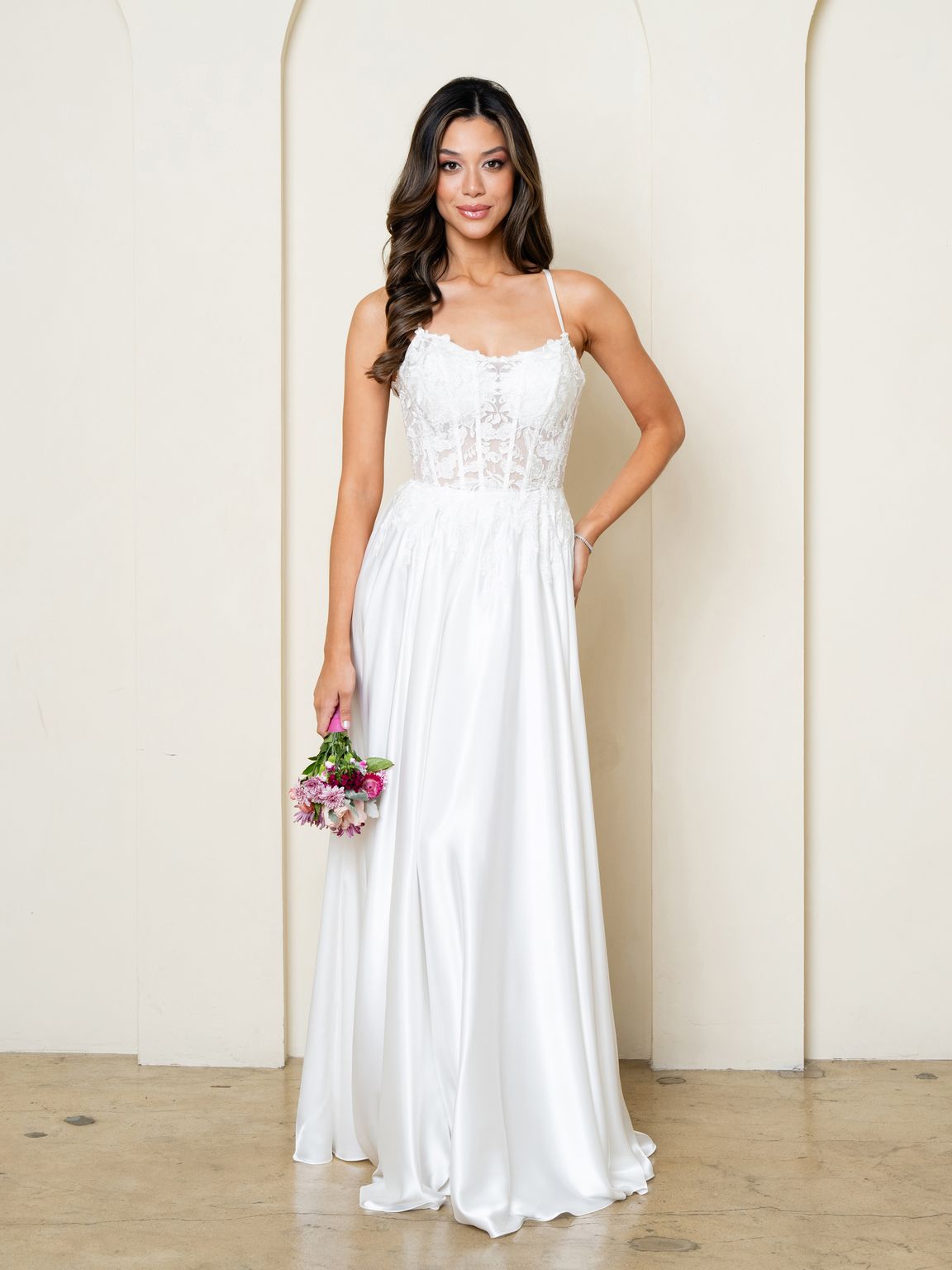 Wedding Dresses Simple Long Corset A Line Lace Wedding Dress Off White