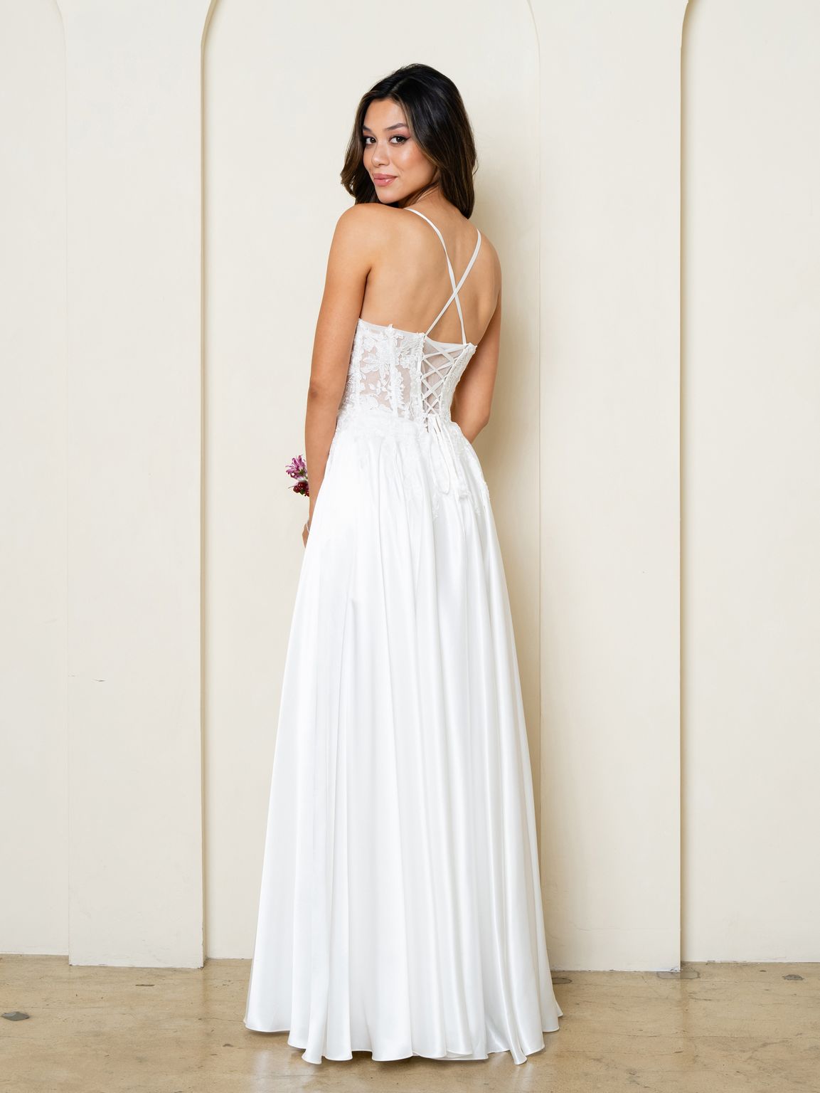 Wedding Dresses Simple Long Corset A Line Lace Wedding Dress Off White