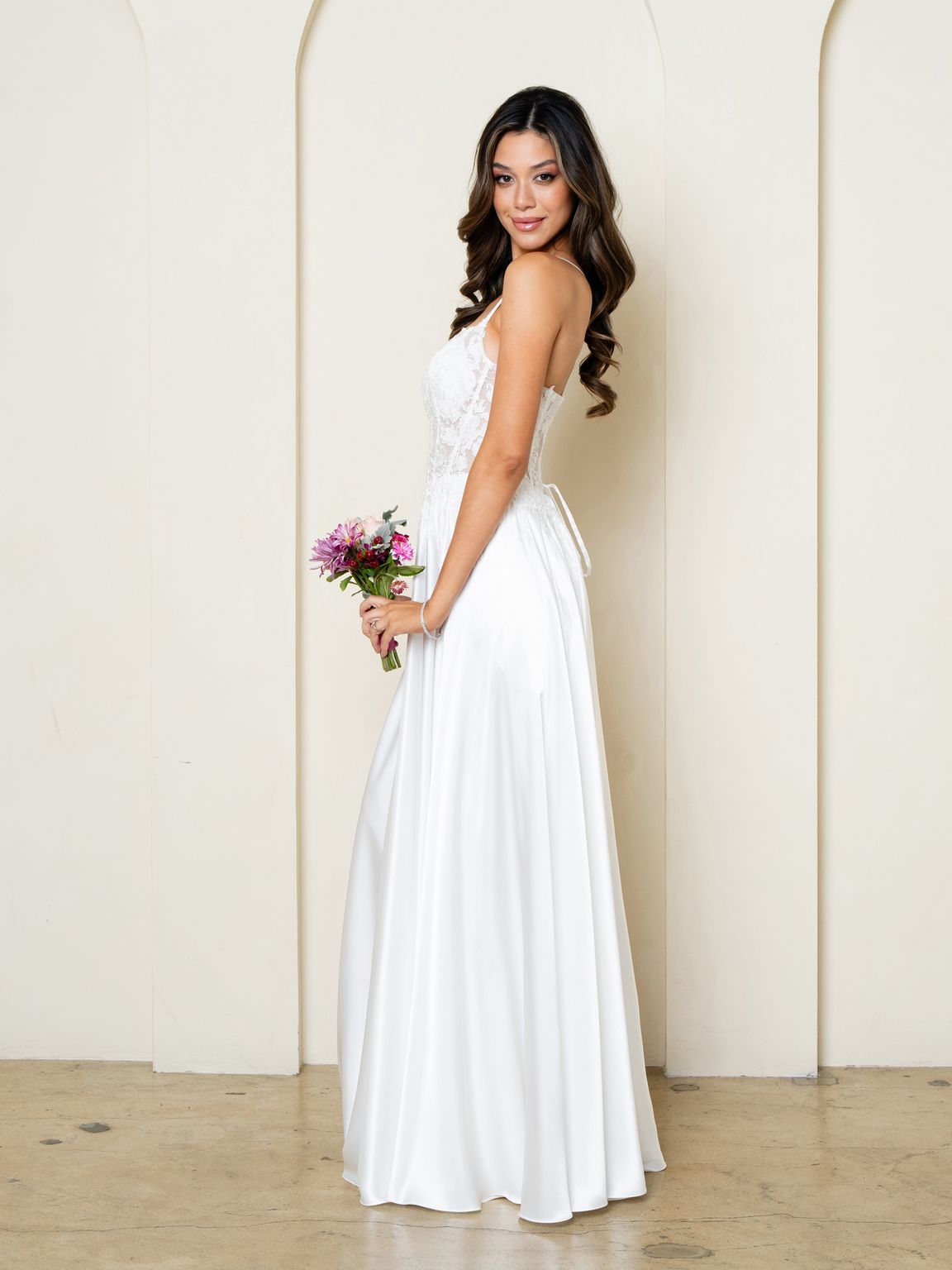 Wedding Dresses Simple Long Corset A Line Lace Wedding Dress Off White