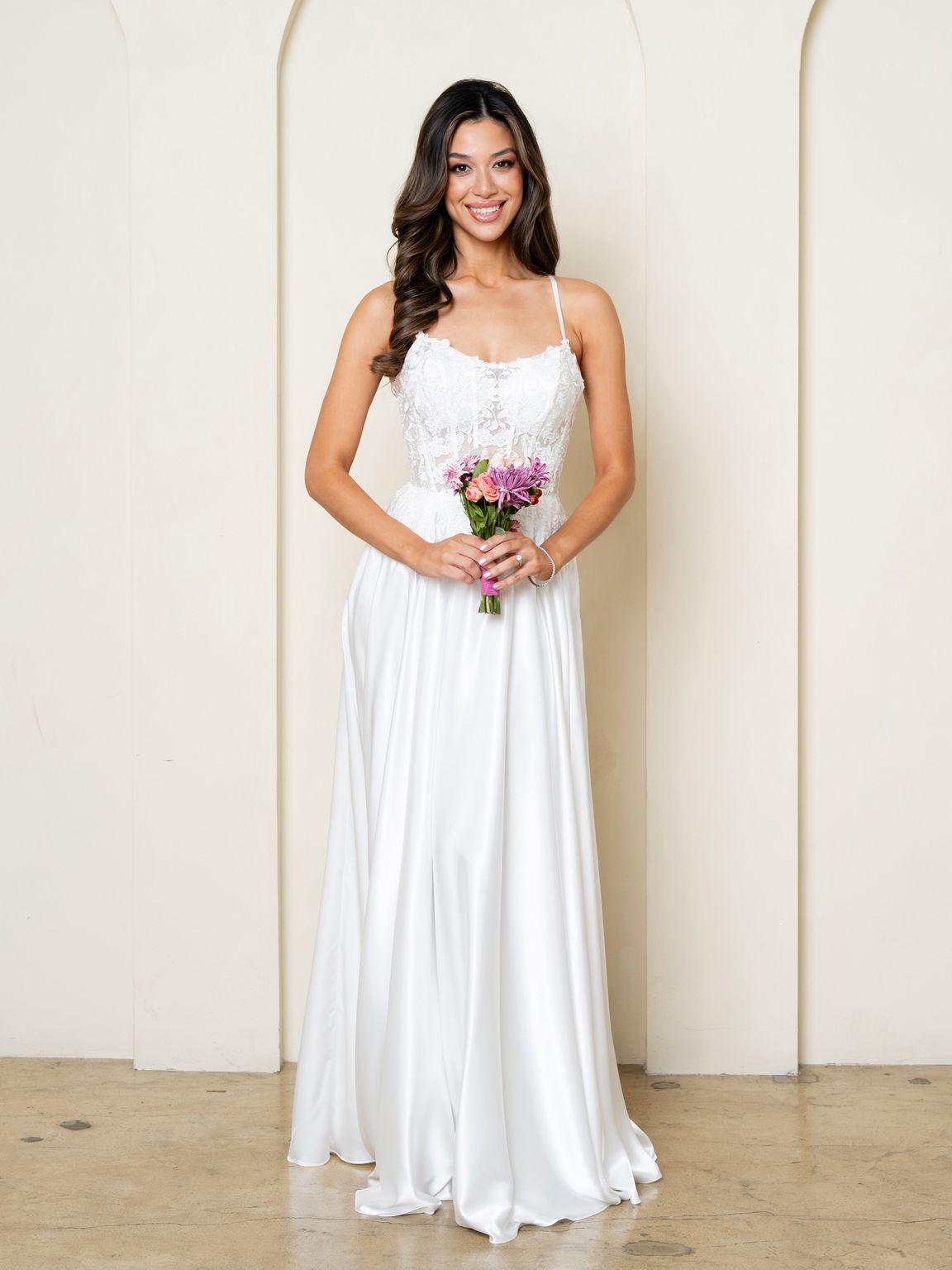 Wedding Dresses Simple Long Corset A Line Lace Wedding Dress Off White