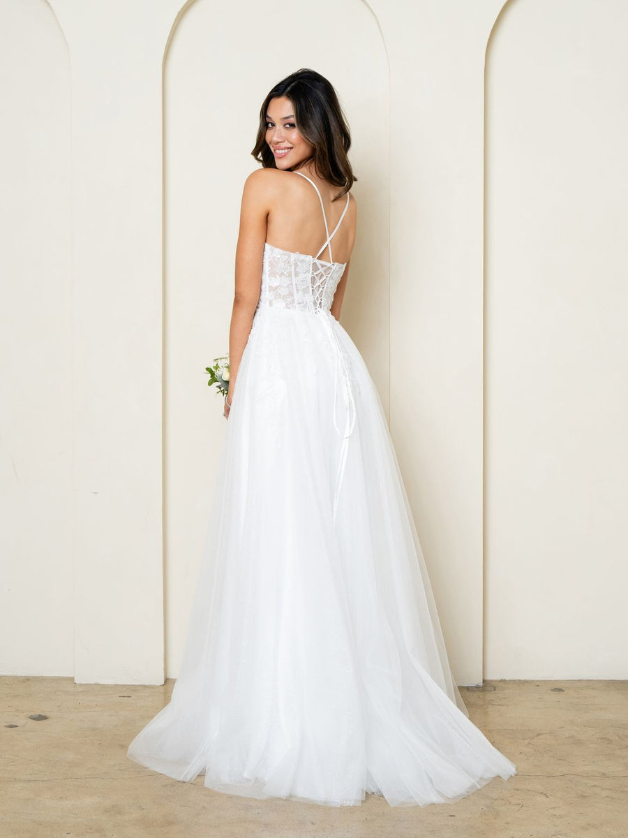 Wedding Dresses Glitter Long Ball Gown Beaded Wedding Dress Off White