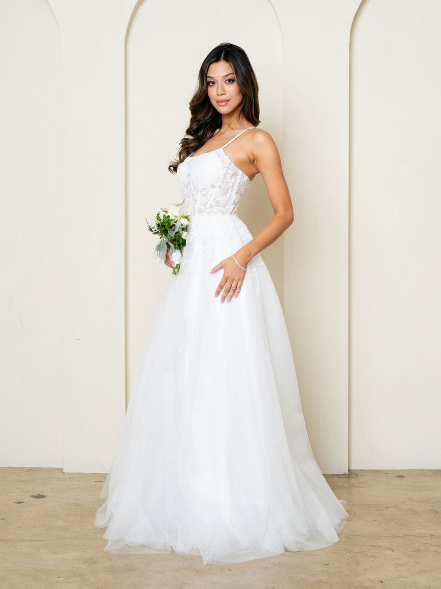 Wedding Dresses Glitter Long Ball Gown Beaded Wedding Dress Off White