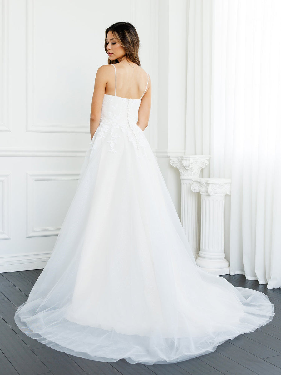 Wedding Dresses A Line Long Bridal Gown Floral Lace Wedding Dress Off White/Almond