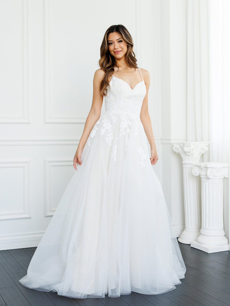 Wedding Dresses A Line Long Bridal Gown Floral Lace Wedding Dress Off White/Almond