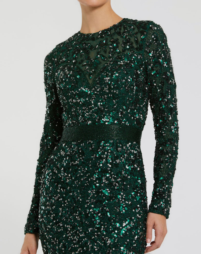 Formal Dresses Long Sleeve Beaded Formal Evening Dress Forest Green