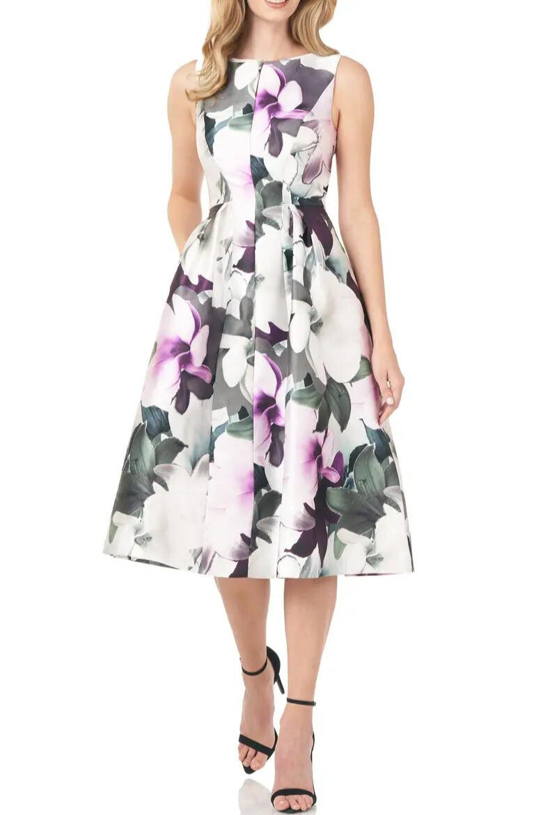 Cocktail Dresses A Line Floral Print Cocktail Midi Dress Cerise Textured Lily
