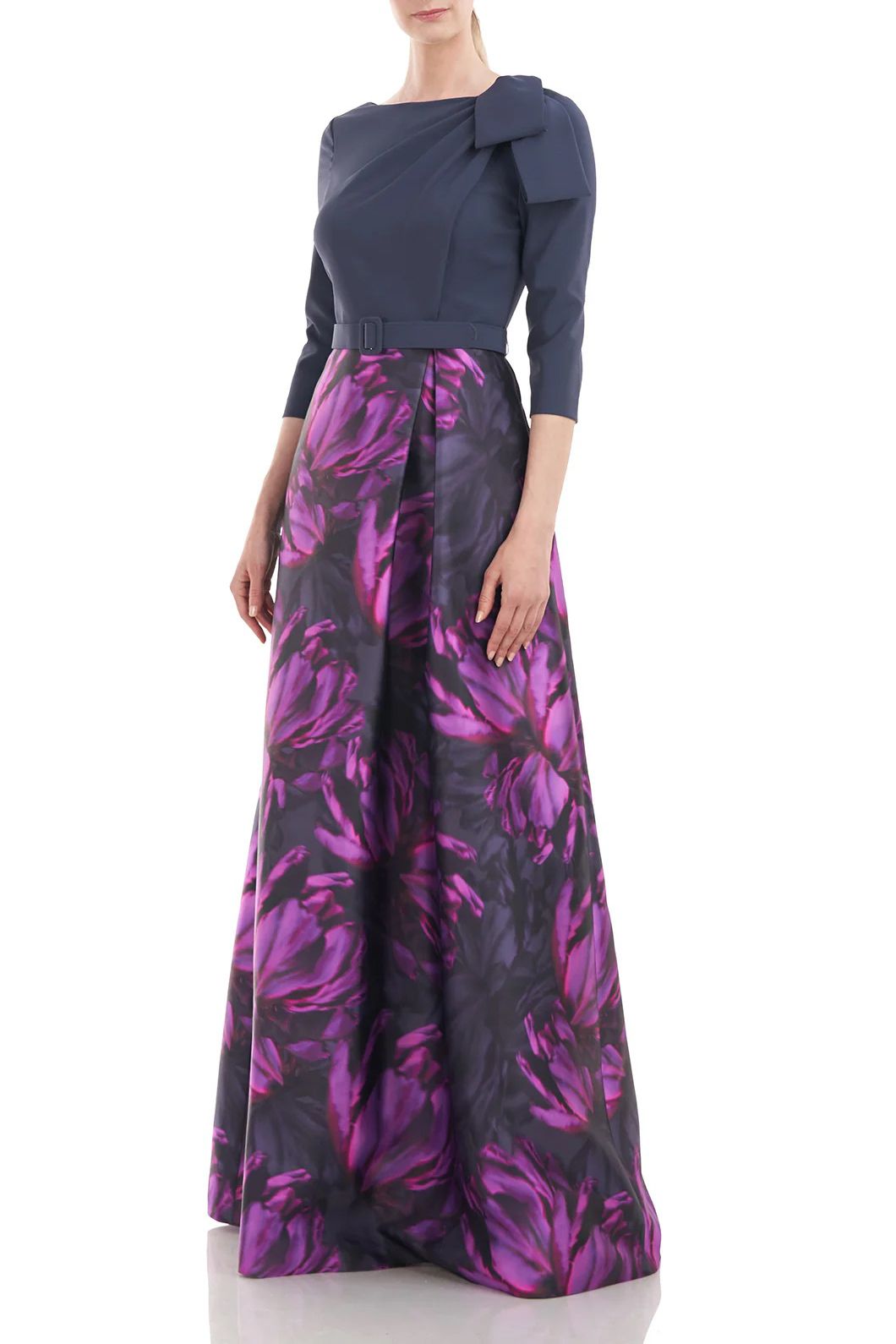 Formal Dresses Long 3/4 Sleeve Floral Formal Dress CERISE SLATE