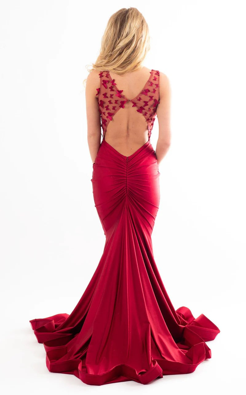 Prom Dresses Fitted Formal 3D Applique Prom Dress Red