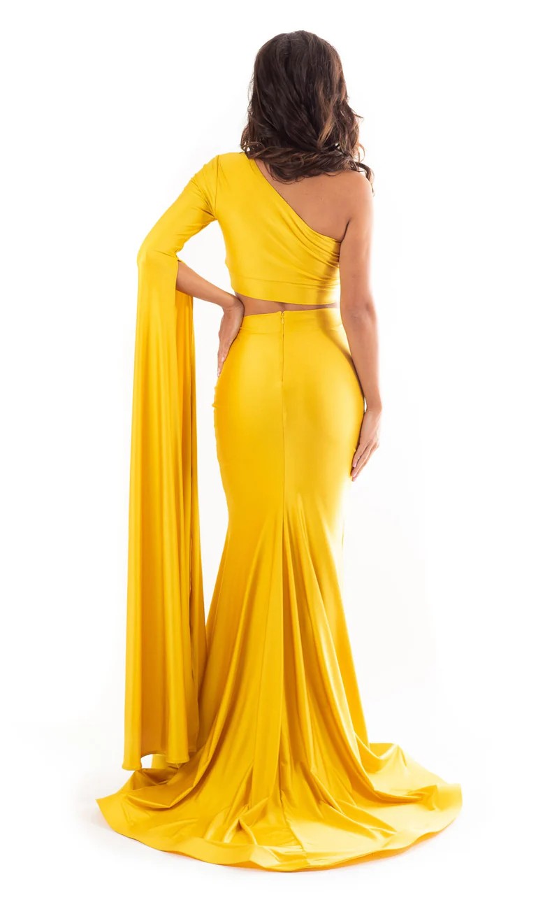 Prom Dresses Long Formal Fitted Two Piece Prom Dress Light Yellow