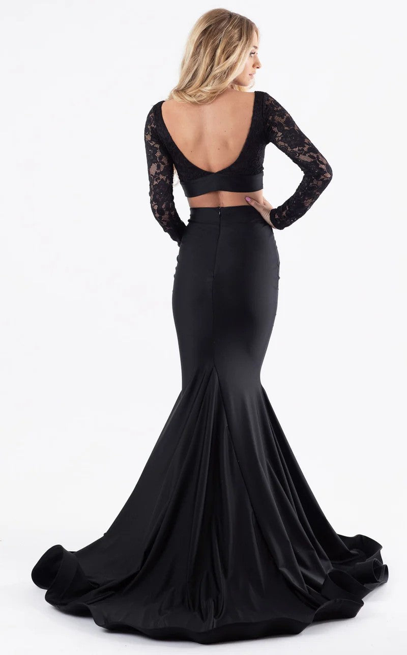 Prom Dresses Long Two Piece Formal Lace Prom Mermaid Dress Black