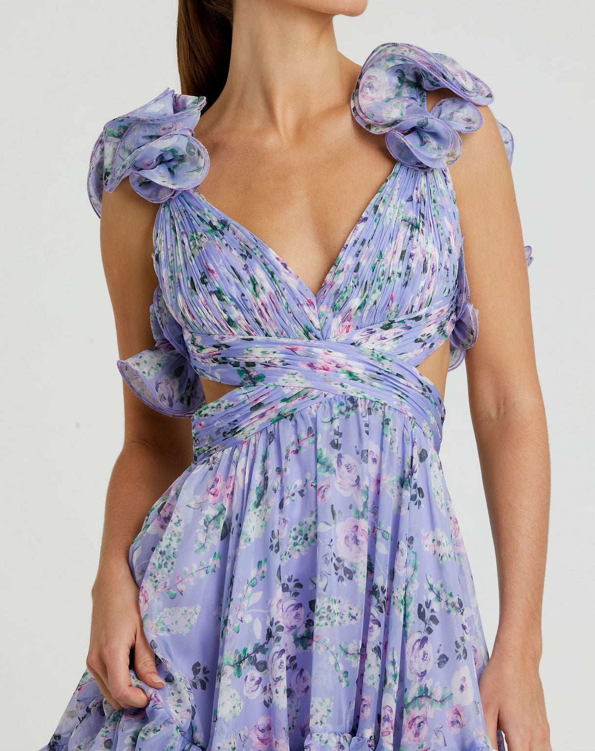 Cocktail Dresses Floral Cocktail Tiered Cut Out Midi Dress Lilac Multi