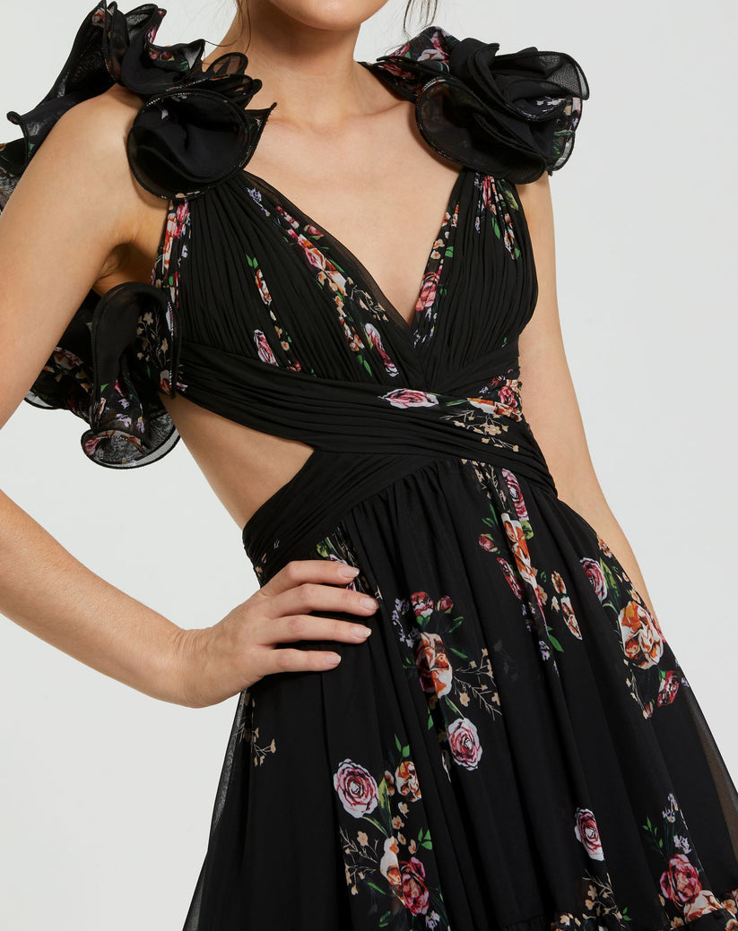 Prom Dresses A Line Floral Print Long Formal Prom Dress Black Multi