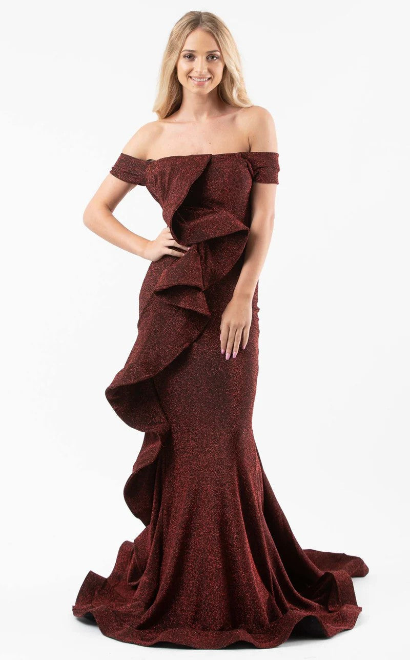 Prom Dresses Ruffle Long Formal Evening Prom Dress Burgundy