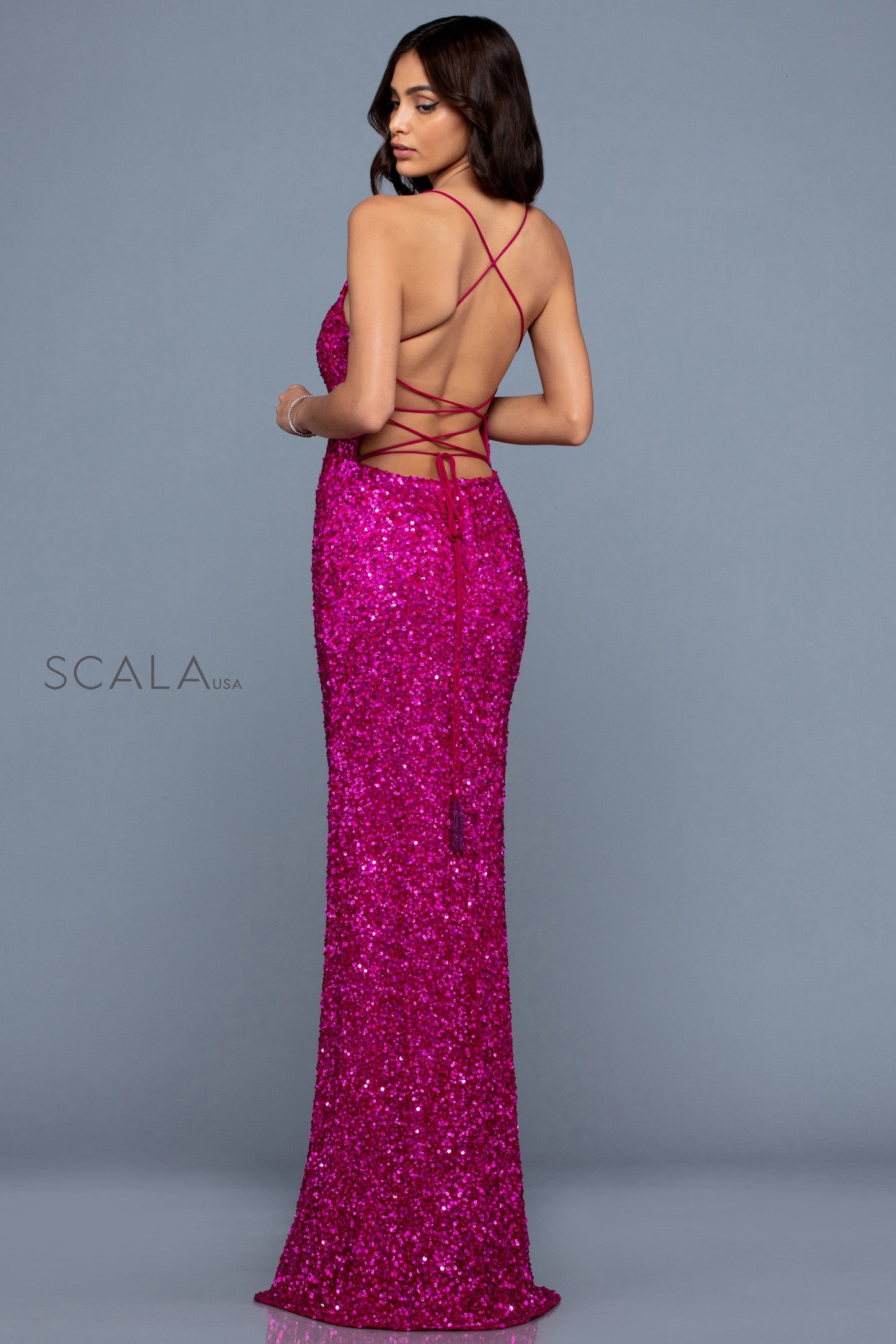 Prom Dresses Fitted Sequin Long Formal Slit Prom Dress Magenta